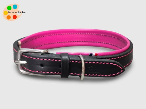 Un collier de chien en cuir rose de qualité et sur mesure