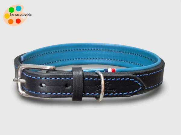Un collier de chien en cuir souple et confortable bleu