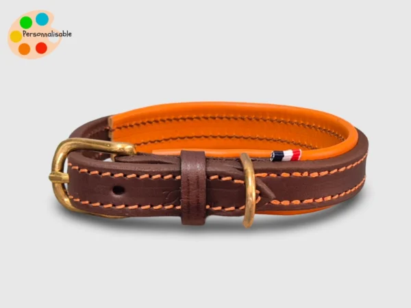 Un collier pour petit chien en cuir orange