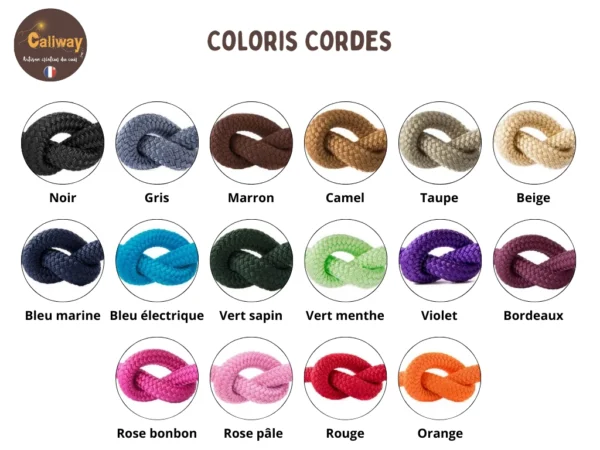 Tous les coloris de cordes personnalisables