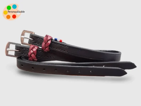 courroies-eperons-boheme-cuir-bordeaux-cavaliere Paire de lanières d'éperons en cuir avec passant bordeaux pour cavalière