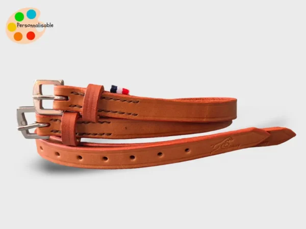 Paire de lanières d'éperons en cuir cognac pour cavalier
