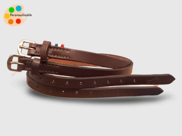 Paire de lanières d'éperons en cuir havane pour cavalier