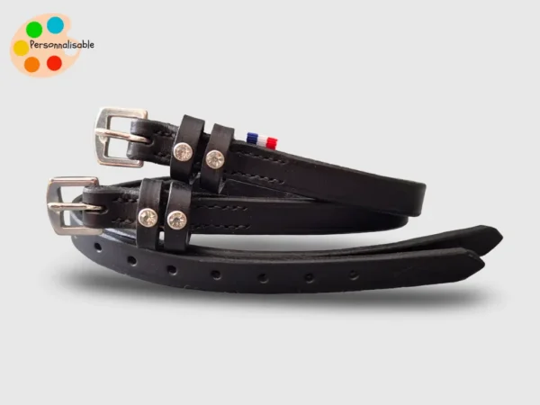 Paire de lanières d'éperons en cuir avec strass argentés pour cavalière