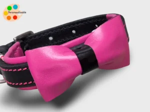 noeud-cuir-chien Un collier de chien avec un noeud papillon en cuir personnalisé