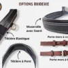 options-tetiere-muserolle-bridon Différentes options de personnalisations pour un bridon en cuir sur mesure