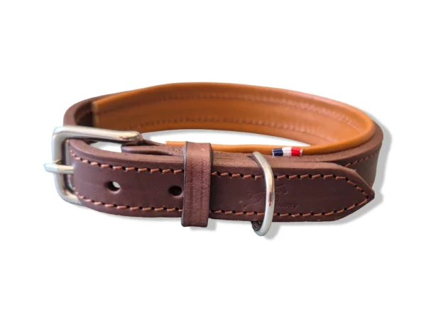 Un collier en cuir marron pour chien de taille moyenne