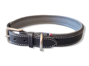 collier-gros-chien-cuir-gris Un collier en cuir noir et gris