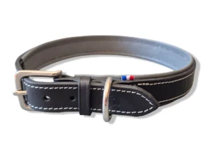 collier-gros-chien-cuir-gris-pas-cher Un collier en cuir pour grand chien noir et gris
