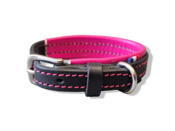 collier-petit-chien-cuir-noir-rose Un collier en cuir pour tout petit chien
