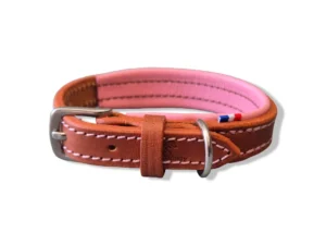 collier-petit-chien-cuir-rose-pale Un collier en cuir pour petit chien cognac et rose pâle