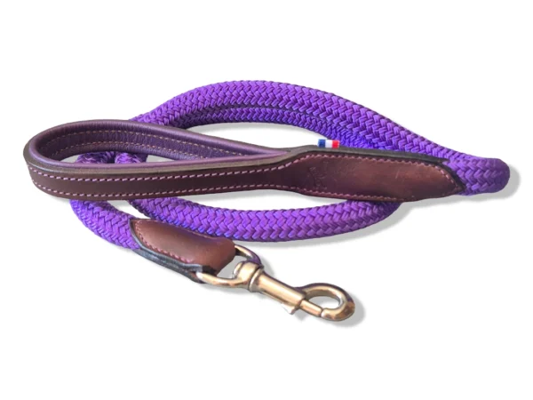 Une laisse pour chien en cuir et corde violet