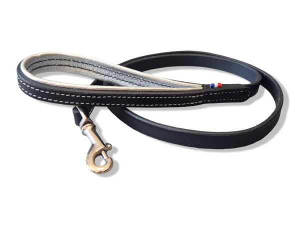 laisse-chien-fine-cuir-argente Laisse pour petit chien en cuir noir et argenté