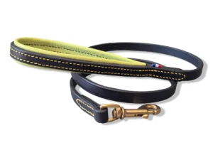 laisse-chien-fine-cuir-vert-pomme Une laisse pour petit en chien en cuir noir et vert pomme