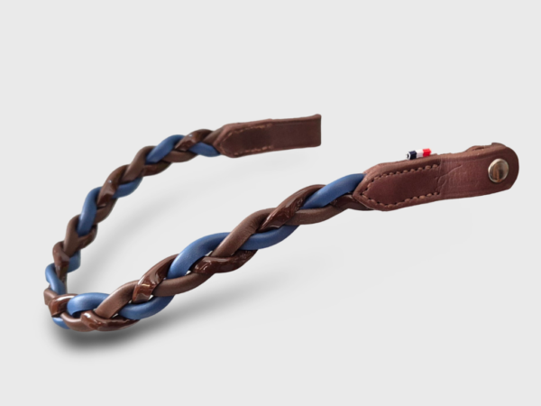 Un frontal pour cheval en cuir marron et bleu