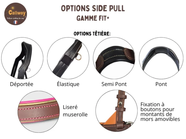 Les différentes options de têtières et muserolles du side pull sur mesure